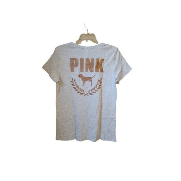 Campus T-shirt Heather Grey Glitter Logo PINK Victoria's Secret Medium NWT - Picture 2 of 7